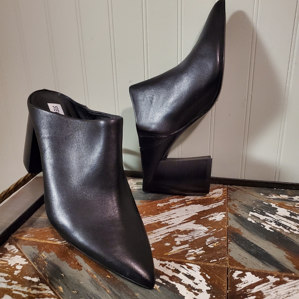 Steve Madden Barrie Boot Leather Pointed Toe Mules in Black Womens 9.5